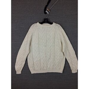 VTG Wool Sweater Adult Large 46‎ Cream Heavy Wool Fisherman Cable Thick Vintage